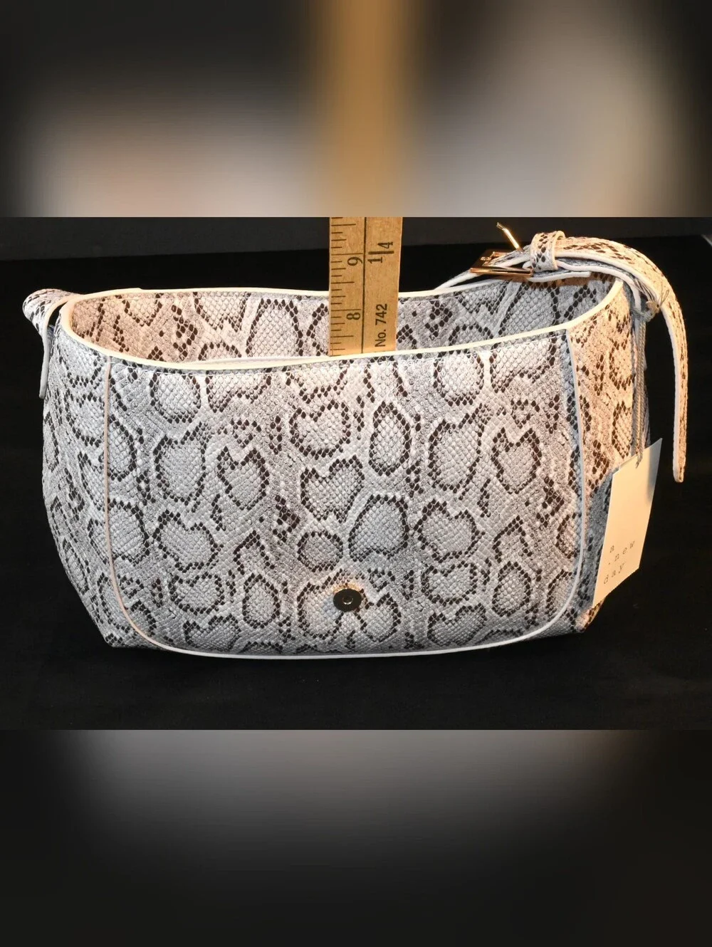 NWT A New Day Faux-Leather Snake-Print Baguette Shoulder Bag GrayBlack Monochrom
